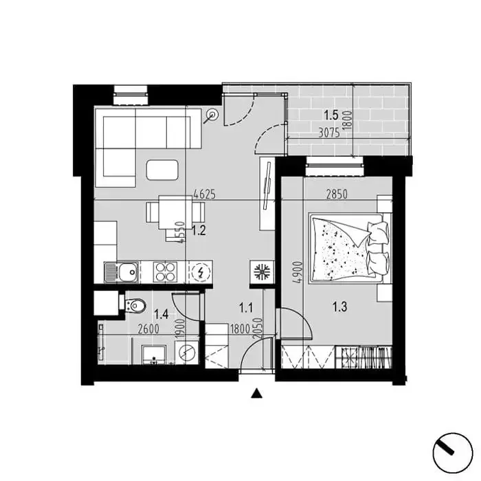 Pôdorys B1 — 2 izbový
