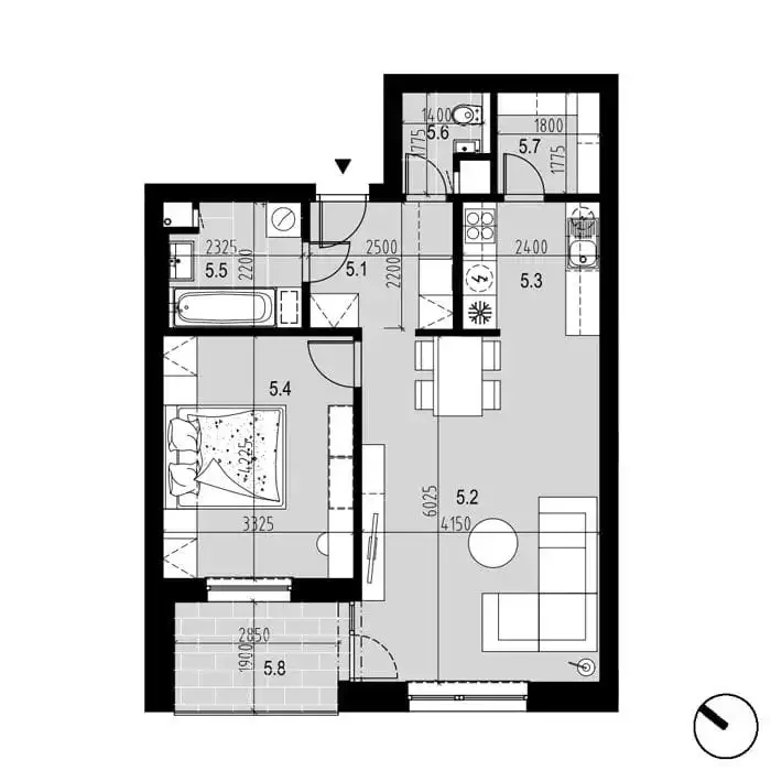 Pôdorys B5 — 2 izbový